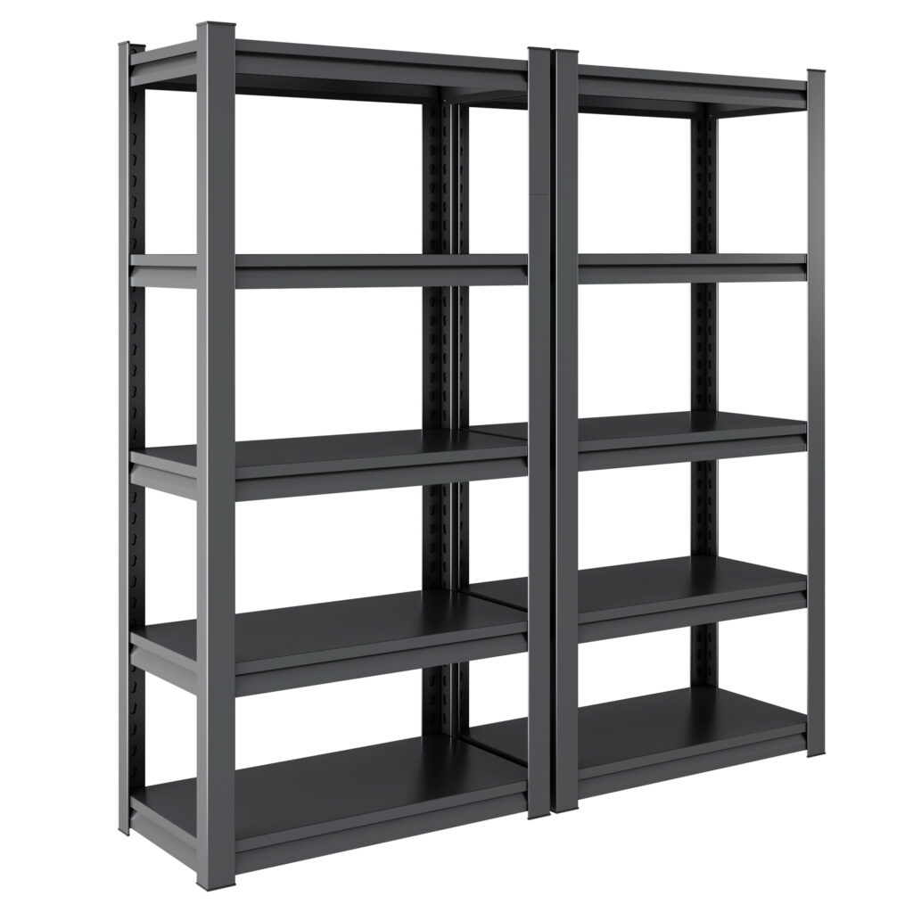 5 Tier Adjustable Metal Shelves in Black,2000 L...