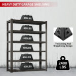 6 Tier Adjustable Metal Shelves in Black,2400 LBS. Heavy Duty Storage Shelves, Garage Shelf Industrial Shelving Units