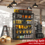 6 Tier Adjustable Metal Shelves in Black,2400 LBS. Heavy Duty Storage Shelves, Garage Shelf Industrial Shelving Units