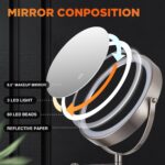 Modern 17.6 in. W x 14.4 in. H Round with Light 15x Magnifying Wall Bathroom Makeup Mirror in Nickel, Rectangular Base