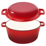 6 qt. Round Cast Iron Dutch Oven in Red with 2 qt. Lid, 2-in-1 function, Maximum Heat Resistance of 500℉