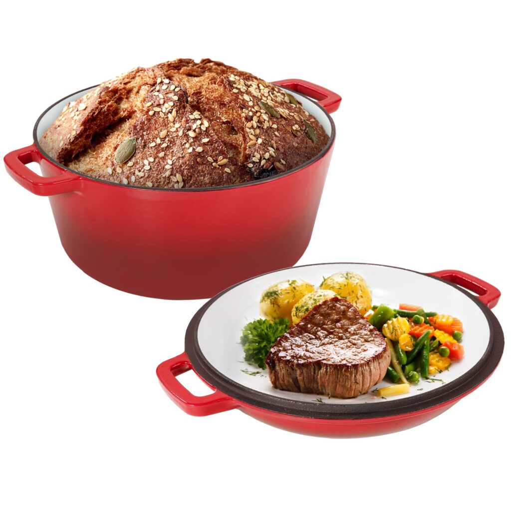 6 qt. Round Cast Iron Dutch Oven in Red with 2 ...