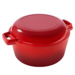 6 qt. Round Cast Iron Dutch Oven in Red with 2 qt. Lid, 2-in-1 function, Maximum Heat Resistance of 500℉