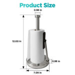 Freestanding Silver Countertop Kitchen Paper Towel Holder, with Tension Arm, Storage and Tidy