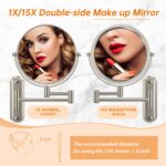 Modern 17.4 in. W x 14.4 in. H Round without Light Telescoping Wall Bathroom Makeup Mirror in Nickel, Rectangular Base