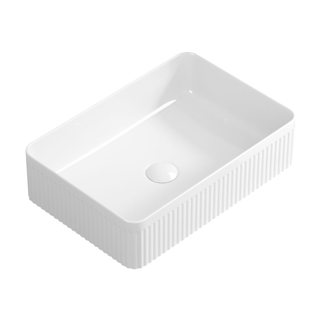 HE Stripe Vessel Bathroom Sink in White Ceramic