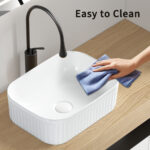 HE Stripe Vessel Bathroom Sink in White Ceramic