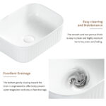 HE Stripe Vessel Bathroom Sink in White Ceramic