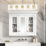 MS 35.03 in. W x 28 in. H Rectangular MDF Medicine Cabinet with Mirror,White