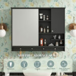 MS 36.22 in. W x 28.22 in. H Rectangular MDF Medicine Cabinet with Mirror,Black