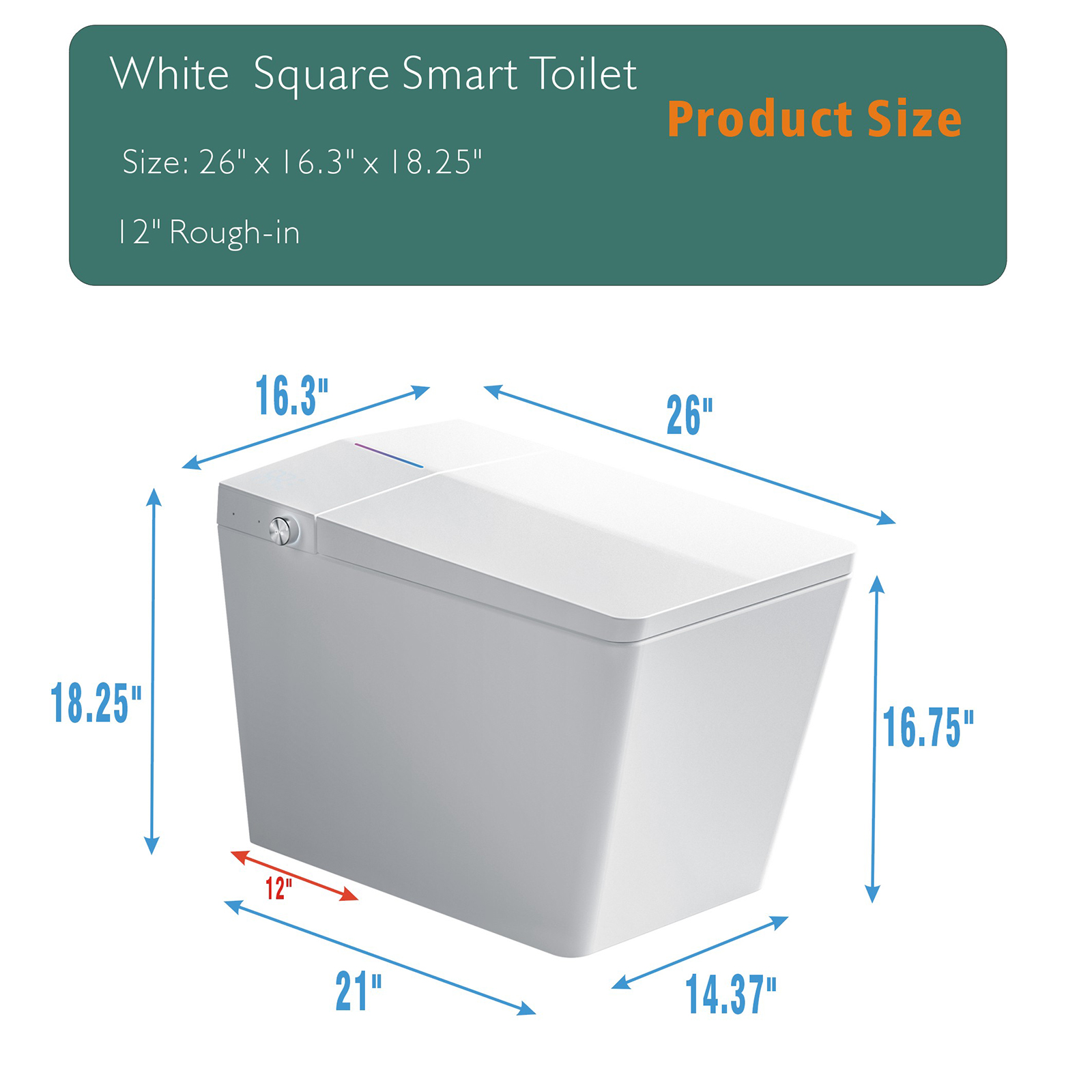 BW Square Smart Bidet Toilet 1.28 GPF with Foot Touching Lid Opening, Auto Flush, Heated Seat, LED Digital Display