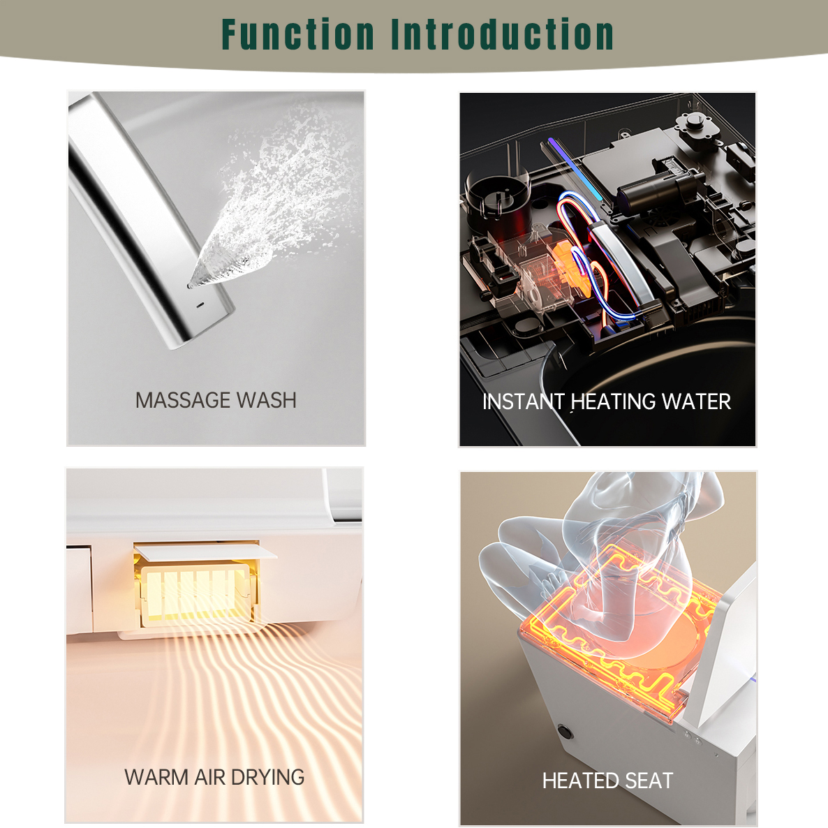 BW Square Smart Bidet Toilet 1.28 GPF with Foot Touching Lid Opening, Auto Flush, Heated Seat, LED Digital Display