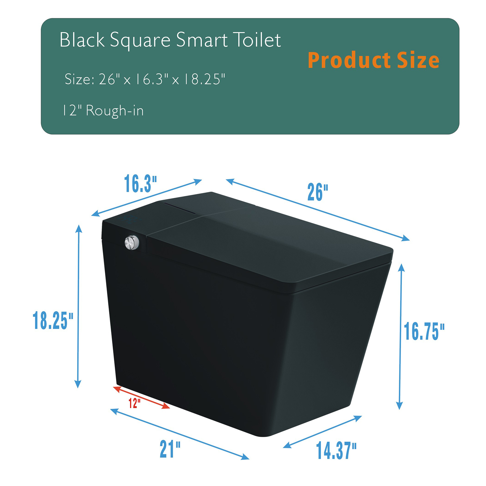 BW Square Smart Bidet Toilet 1.28 GPF with Foot Touching Lid Opening, Auto Flush, Heated Seat, LED Digital Display