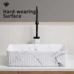 HE Marble texture Vessel Bathroom Sink in White Ceramic,including faucet and Drain