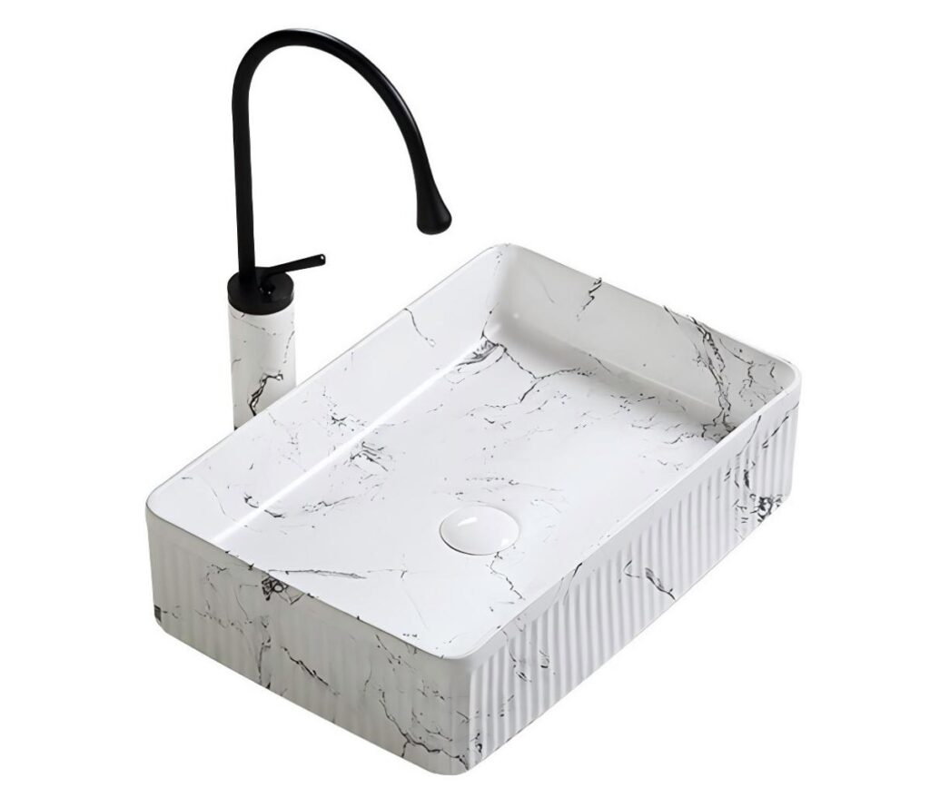 HE Marble texture Vessel Bathroom Sink in White...