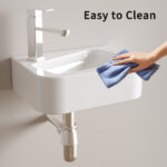 HE Wall-Mounted rectangular Bathroom Sink in White Ceramic