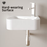 HE Wall-Mounted rectangular Bathroom Sink in White Ceramic