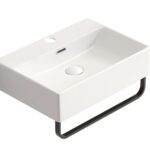 HE Wall Mounted Bathroom Sink Milk White Ceramic with Towel Bar