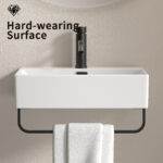 HE Wall Mounted Bathroom Sink Milk White Ceramic with Towel Bar