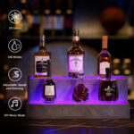 CH Engineered Wood Bar Shelves,LED Lighted Liquor Bottle Display Shelf