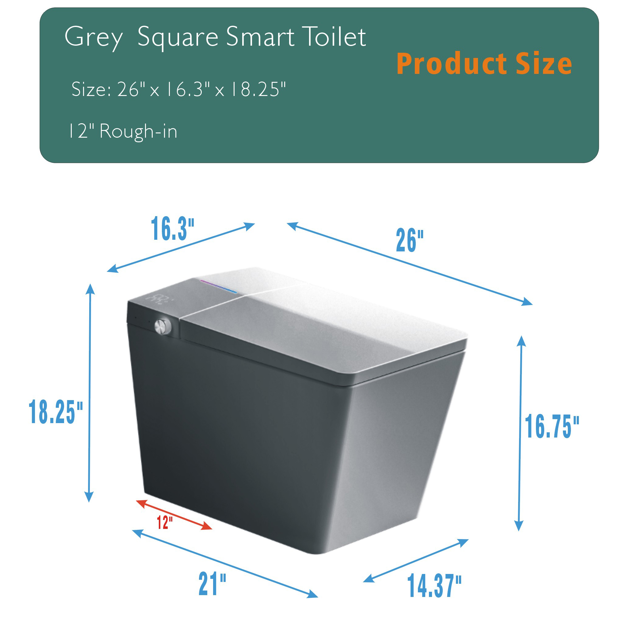 BW Square Smart Bidet Toilet 1.28 GPF with Foot Touching Lid Opening, Auto Flush, Heated Seat, LED Digital Display