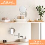 Modern 17.4 in. W x 14.4 in. H Round without Light Telescoping Wall Bathroom Makeup Mirror in Nickel, Rectangular Base