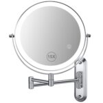 Modern 17.6 in. W x 14.4 in. H Round with Light 15x Magnifying Wall Bathroom Makeup Mirror in Chrome, Rectangular Base