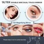 Modern 17.6 in. W x 14.4 in. H Round with Light 15x Magnifying Wall Bathroom Makeup Mirror in Chrome, Rectangular Base