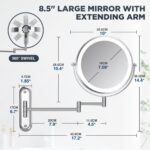 Modern 17.6 in. W x 14.4 in. H Round with Light 15x Magnifying Wall Bathroom Makeup Mirror in Chrome, Rectangular Base