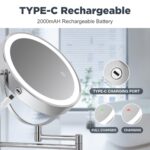 Modern 17.6 in. W x 14.4 in. H Round with Light 15x Magnifying Wall Bathroom Makeup Mirror in Chrome, Rectangular Base