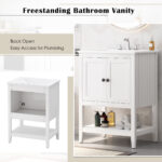 BY 24 in. Single Sink Freestanding White Bath Vanity with White Creamic Top Unassembled,with 2 Doors,Open Shelf Design