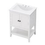 BY 24 in. Single Sink Freestanding White Bath Vanity with White Creamic Top Unassembled,with 2 Doors,Open Shelf Design
