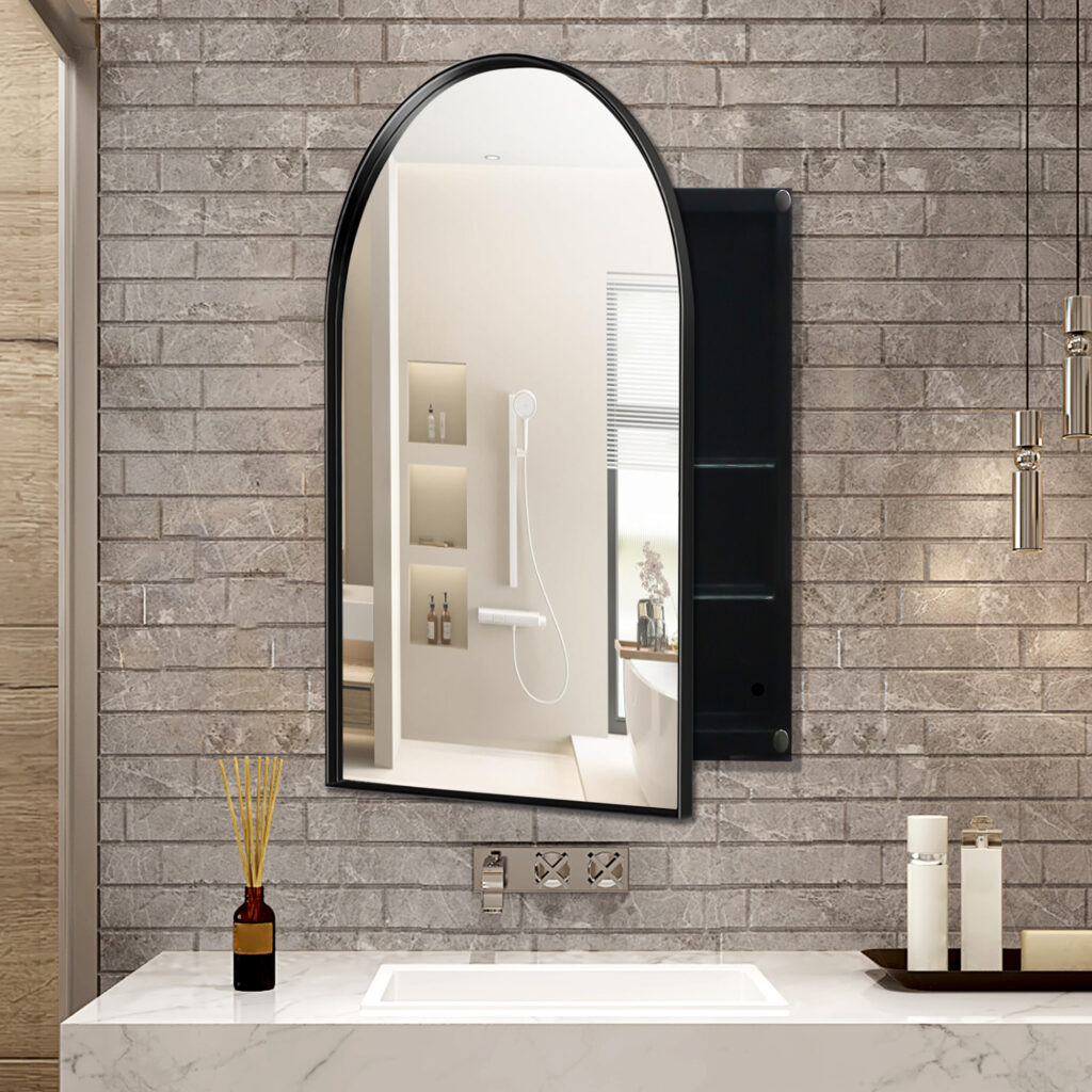 Matte Black 24 in. W x 36 in. H Arched Metal Me...