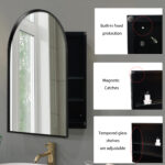 Matte Black 24 in. W x 36 in. H Arched Metal Medicine Cabinet with Mirror, Framed and Recessed