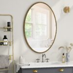 Retro and Nostalgic 25.6 in. W x 39.4 in. H Oval Thin Framed Wall Mount Bathroom Vanity Mirror in Gold