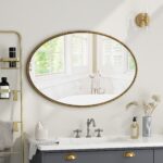 Retro and Nostalgic 25.6 in. W x 39.4 in. H Oval Thin Framed Wall Mount Bathroom Vanity Mirror in Gold