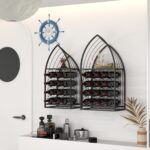 12-Bottle Brown 18.7 in. W Metal Wall Mount Sailing Boat Shape Wine Rack